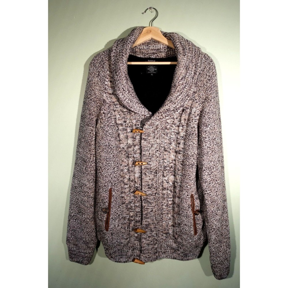 Men's David Bitton Knitted Coat Heather Ivory Faux Far with Full Zip Size XL